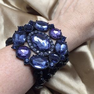 Statement Piece Bracelet Rhinestones Black Beads